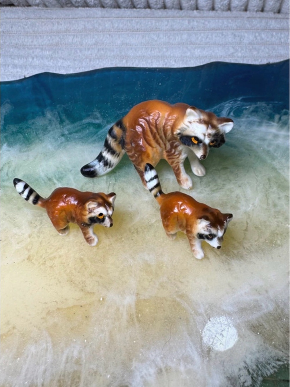 vintage japanese bone china raccoon figurine trio